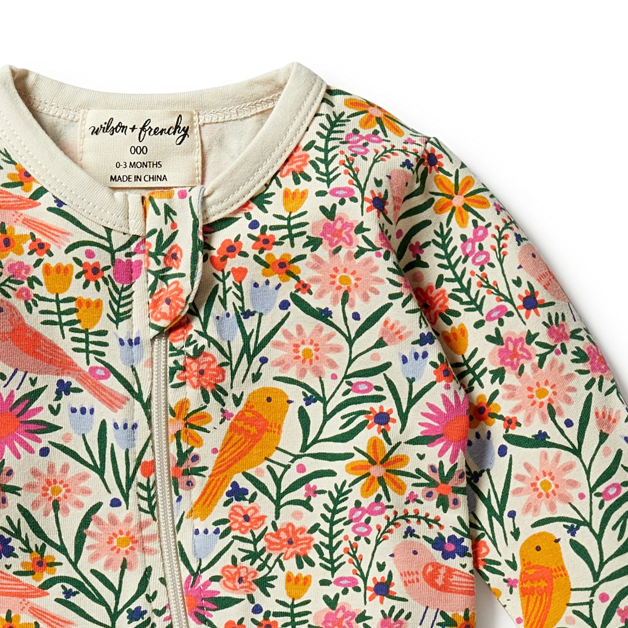 Organic Zipsuit with Feet - Birdy Floral - Image 2