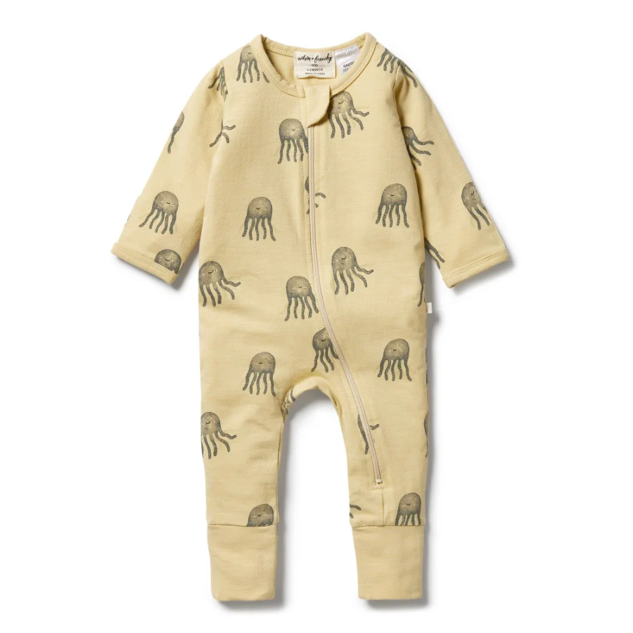 Organic Zipsuit with Feet - Ollie Octopus