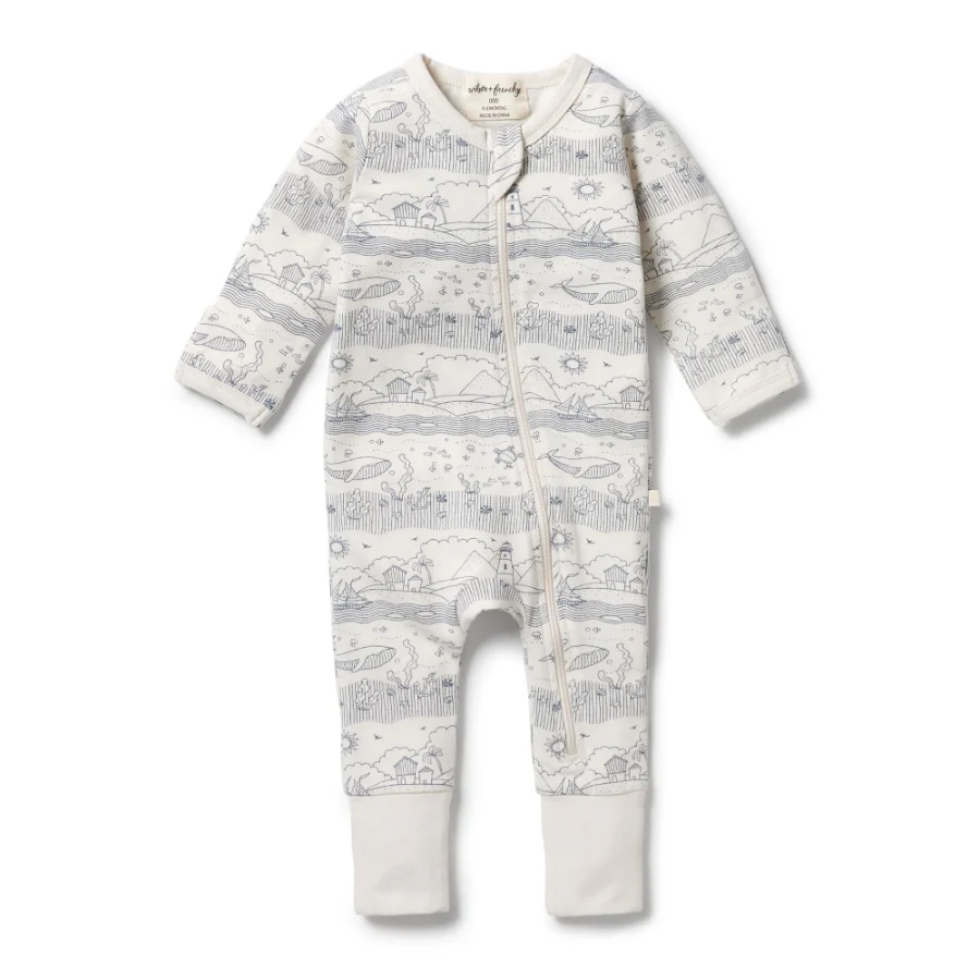 Organic Zipsuit with Feet - Seaside