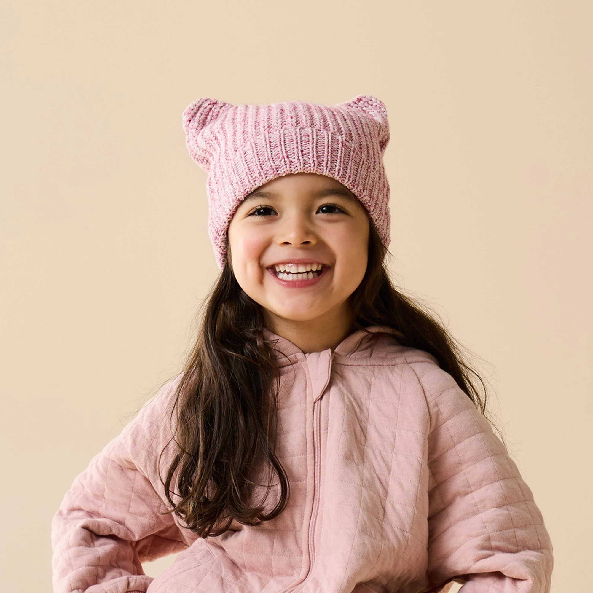 Rhubarb and Cream Organic Knitted Bear Hat - Image 2