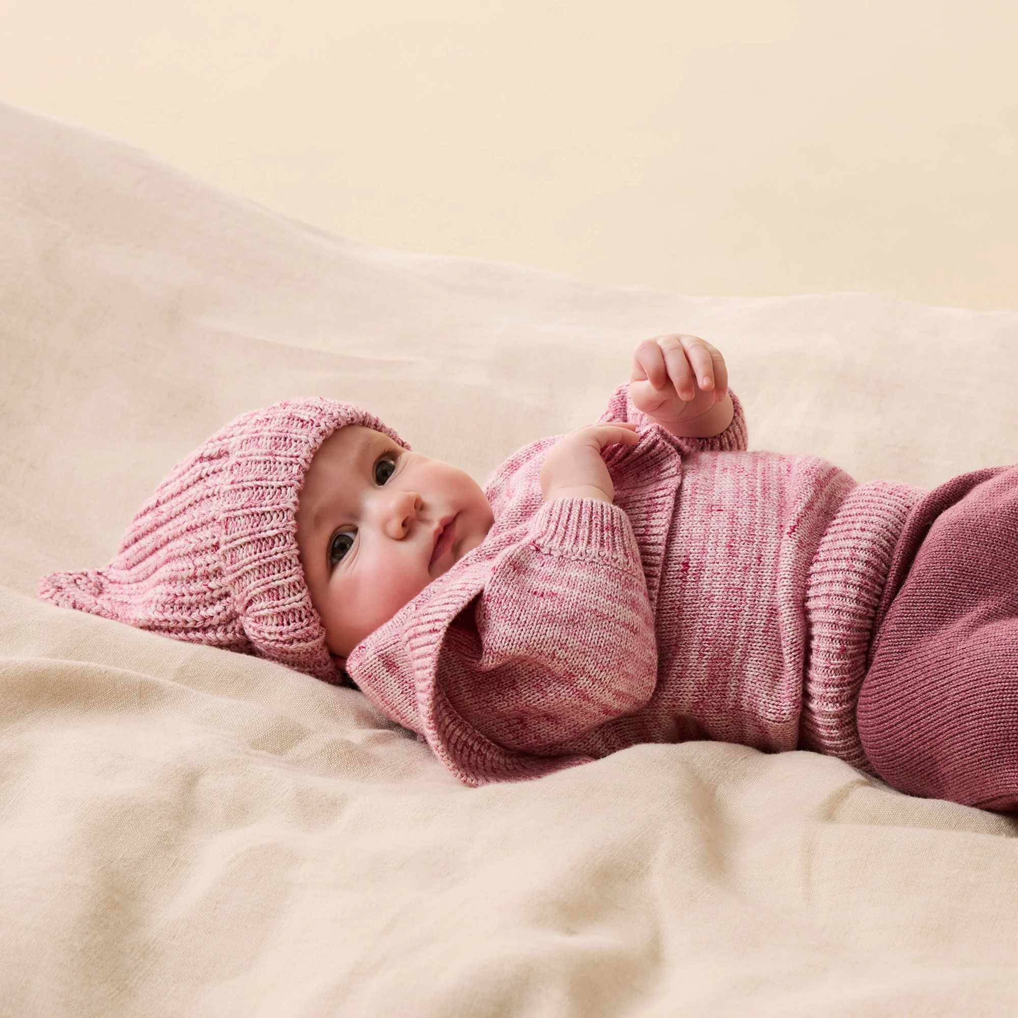 Rhubarb and Cream Organic Knitted Bear Hat - Image 3
