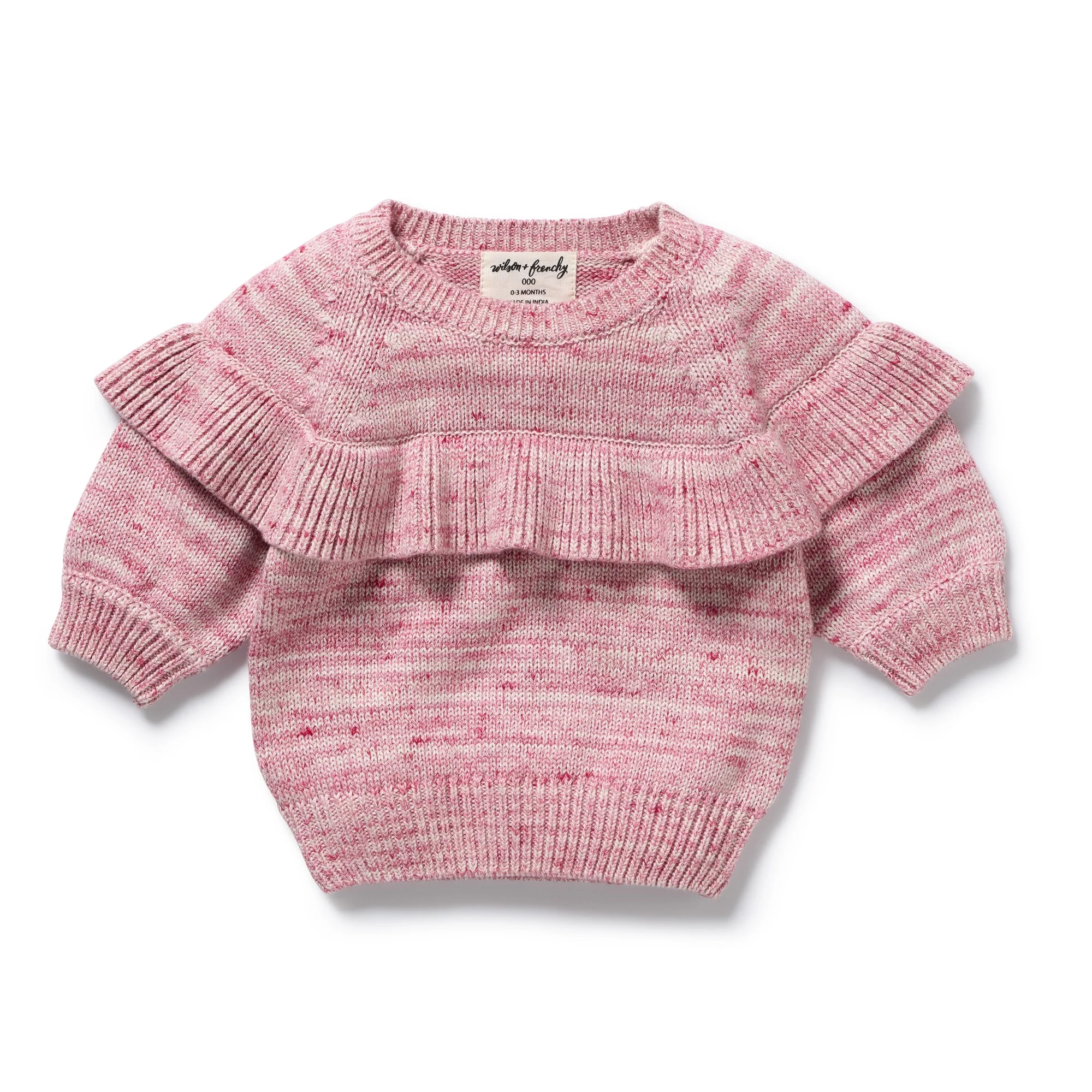 Rhubarb and Cream Organic Knitted Ruffle Jumper