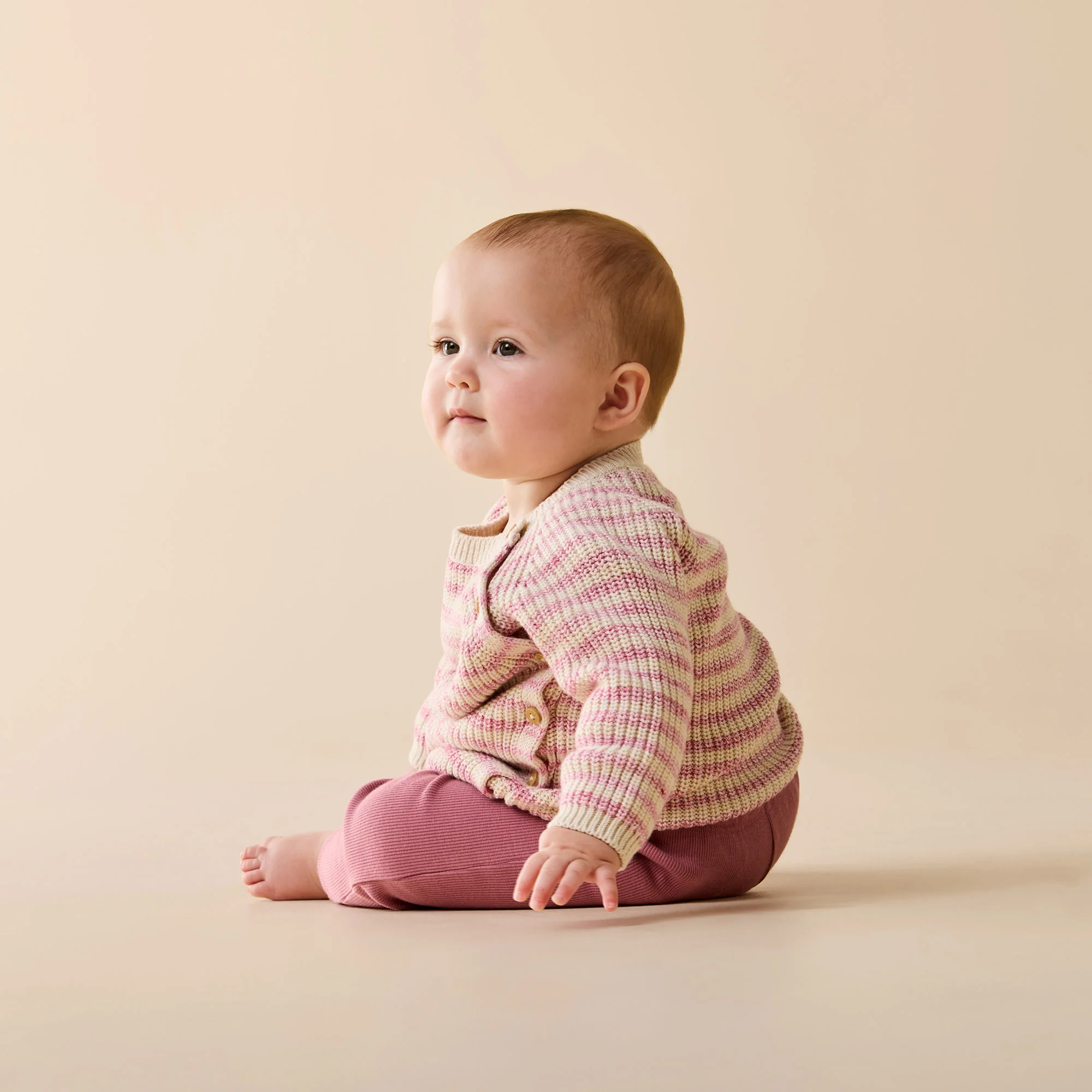 Rhubarb and Cream Organic Knitted Stripe Kimono Cardigan - Image 2
