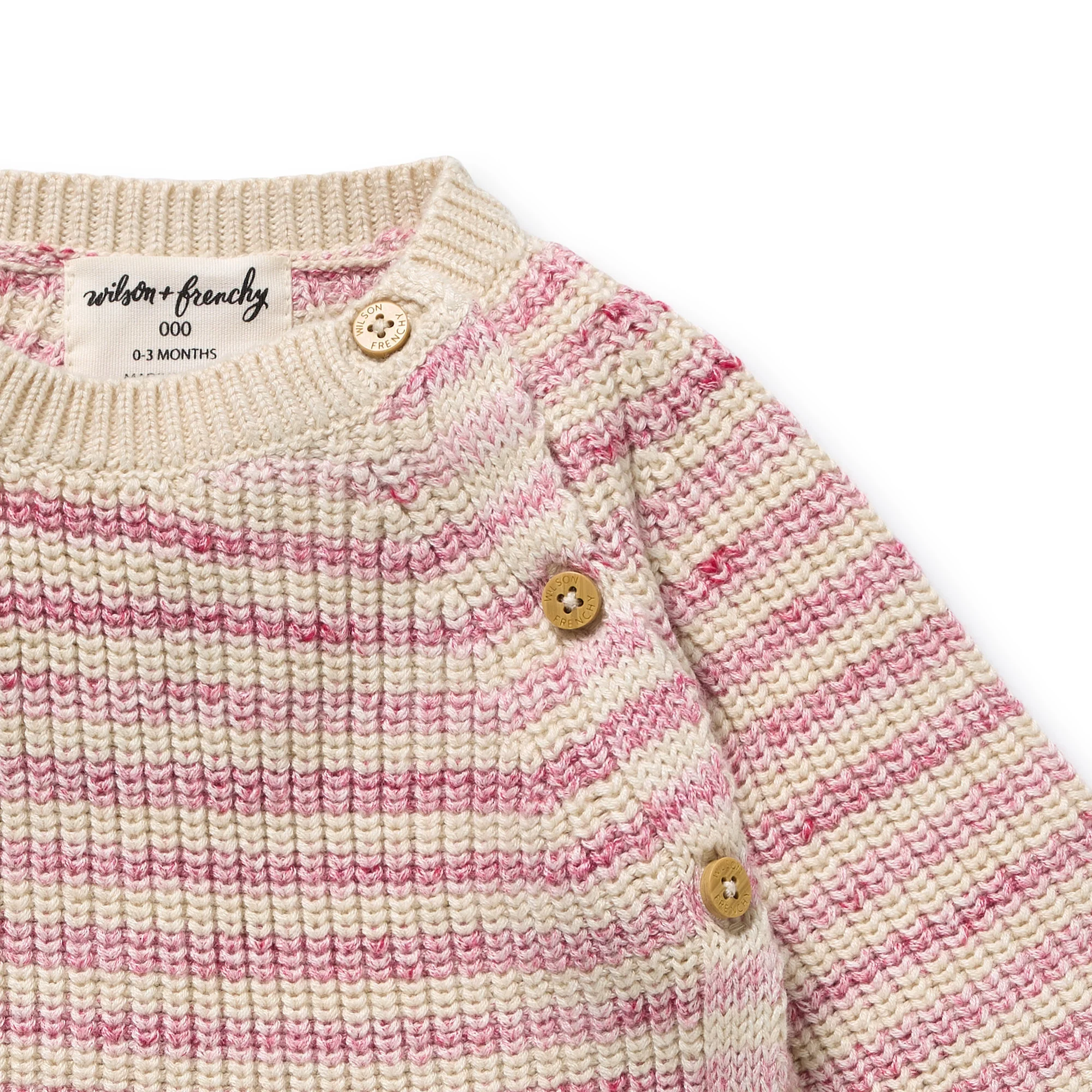 Rhubarb and Cream Organic Knitted Stripe Kimono Cardigan - Image 3