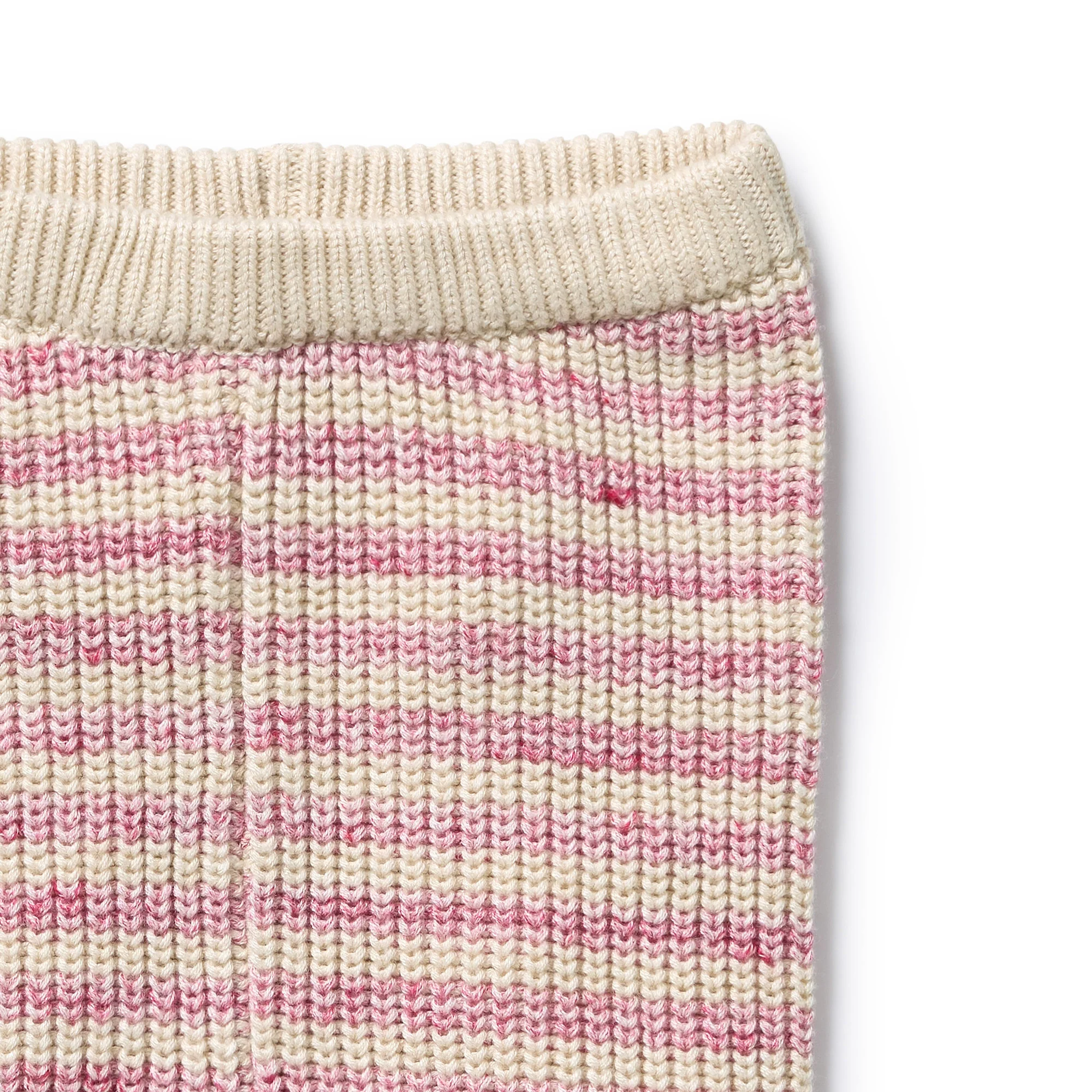 Rhubarb and Cream Organic Knitted Stripe Legging with Feet - Image 2
