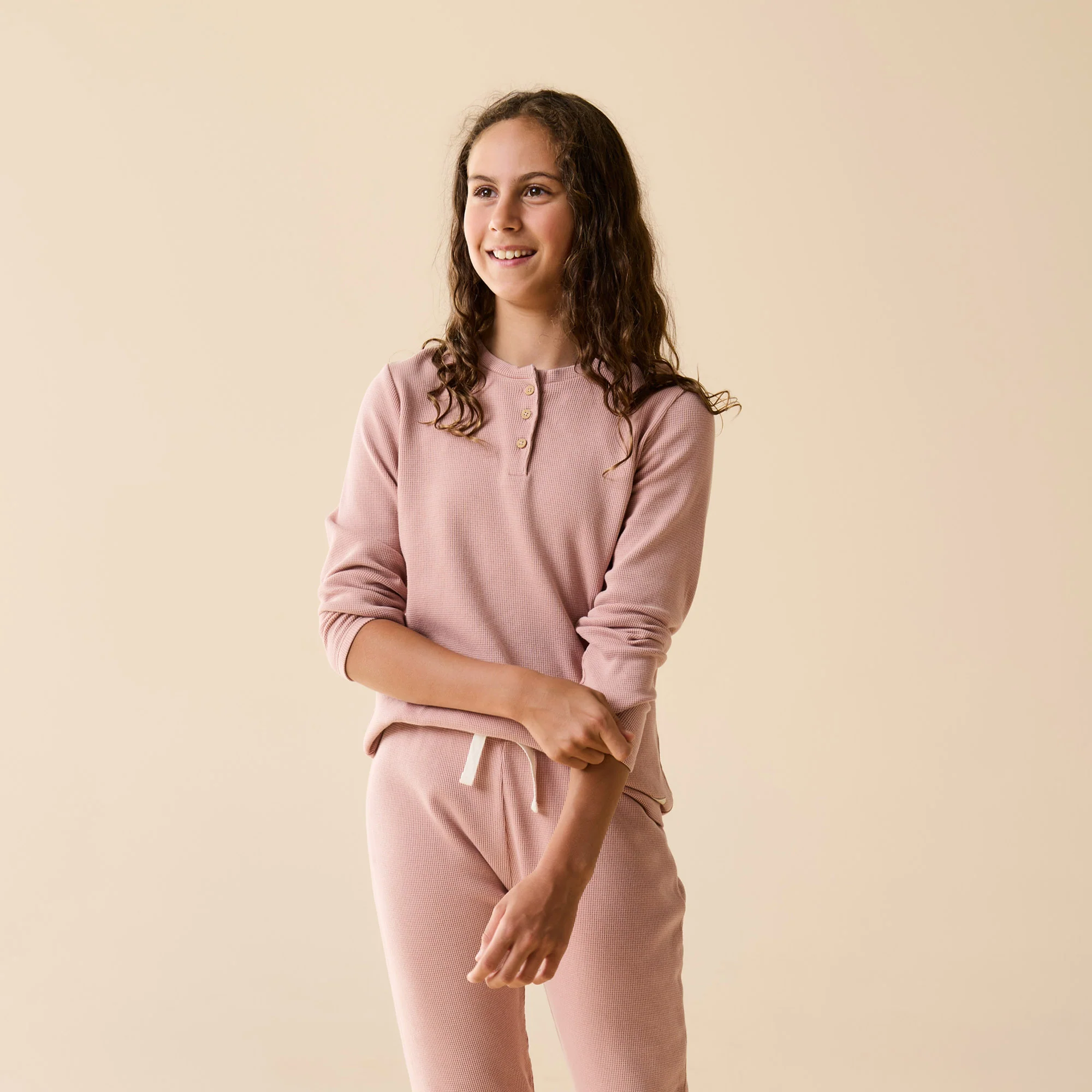 Rose Organic Waffle Henley Pyjamas - Image 2
