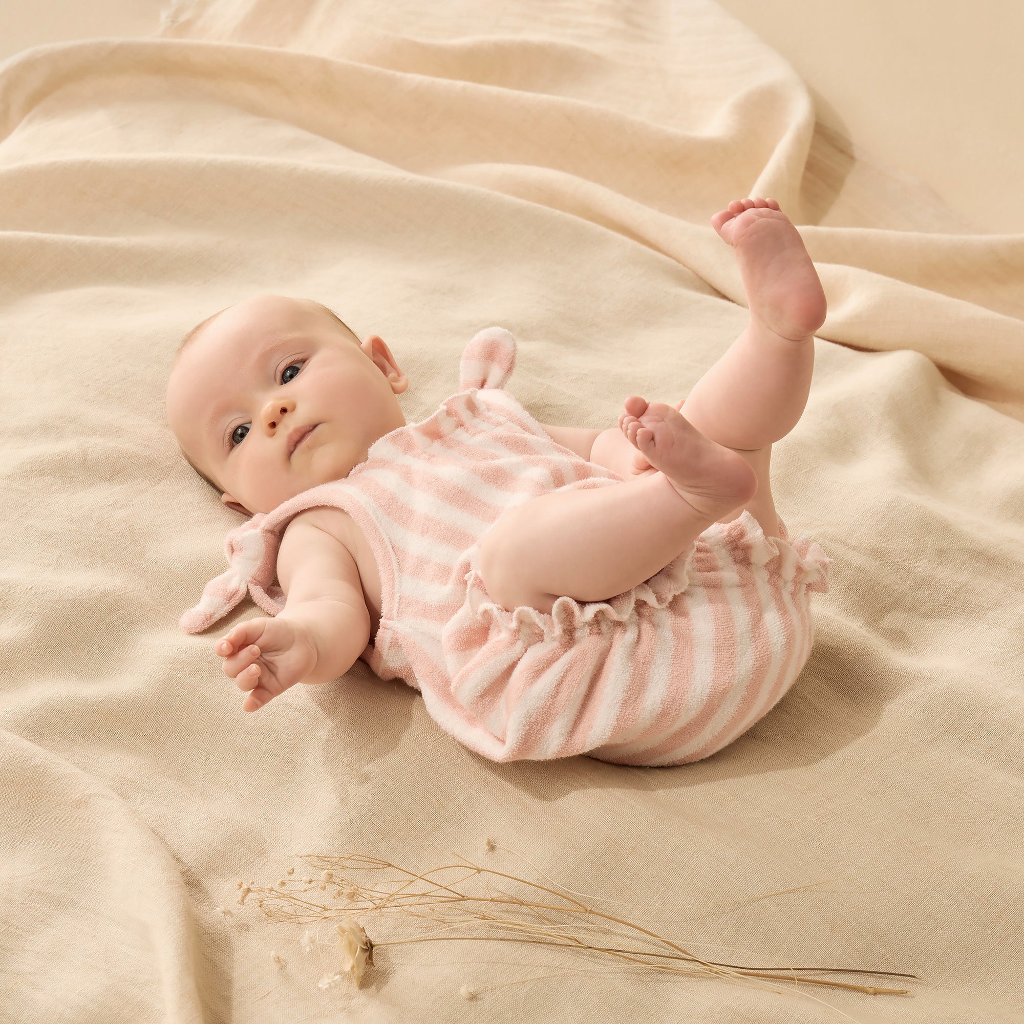 Organic Terry Tie Playsuit - Strawberry Wave - Image 2