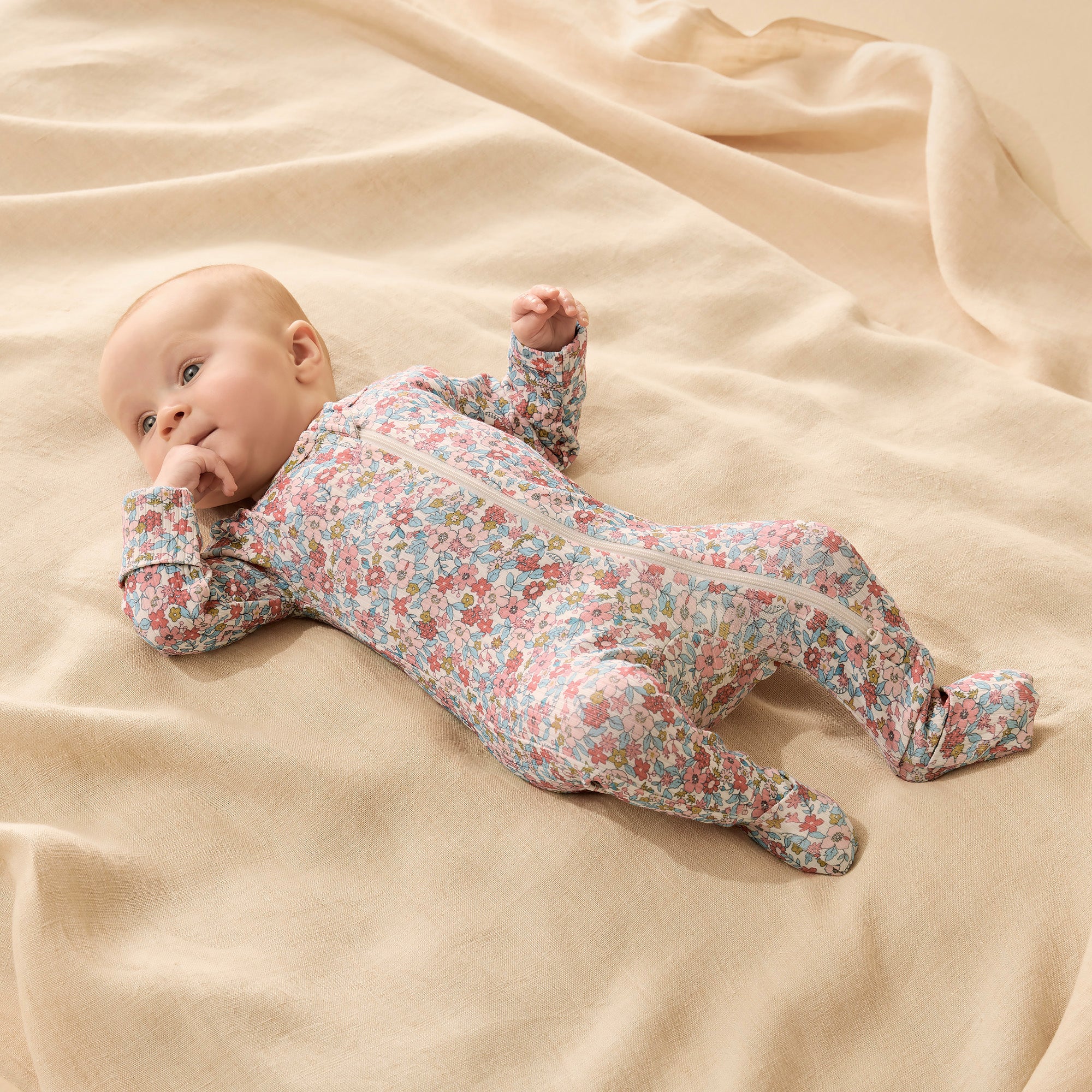 Organic Zipsuit with Feet - Summer Bloom - Image 2