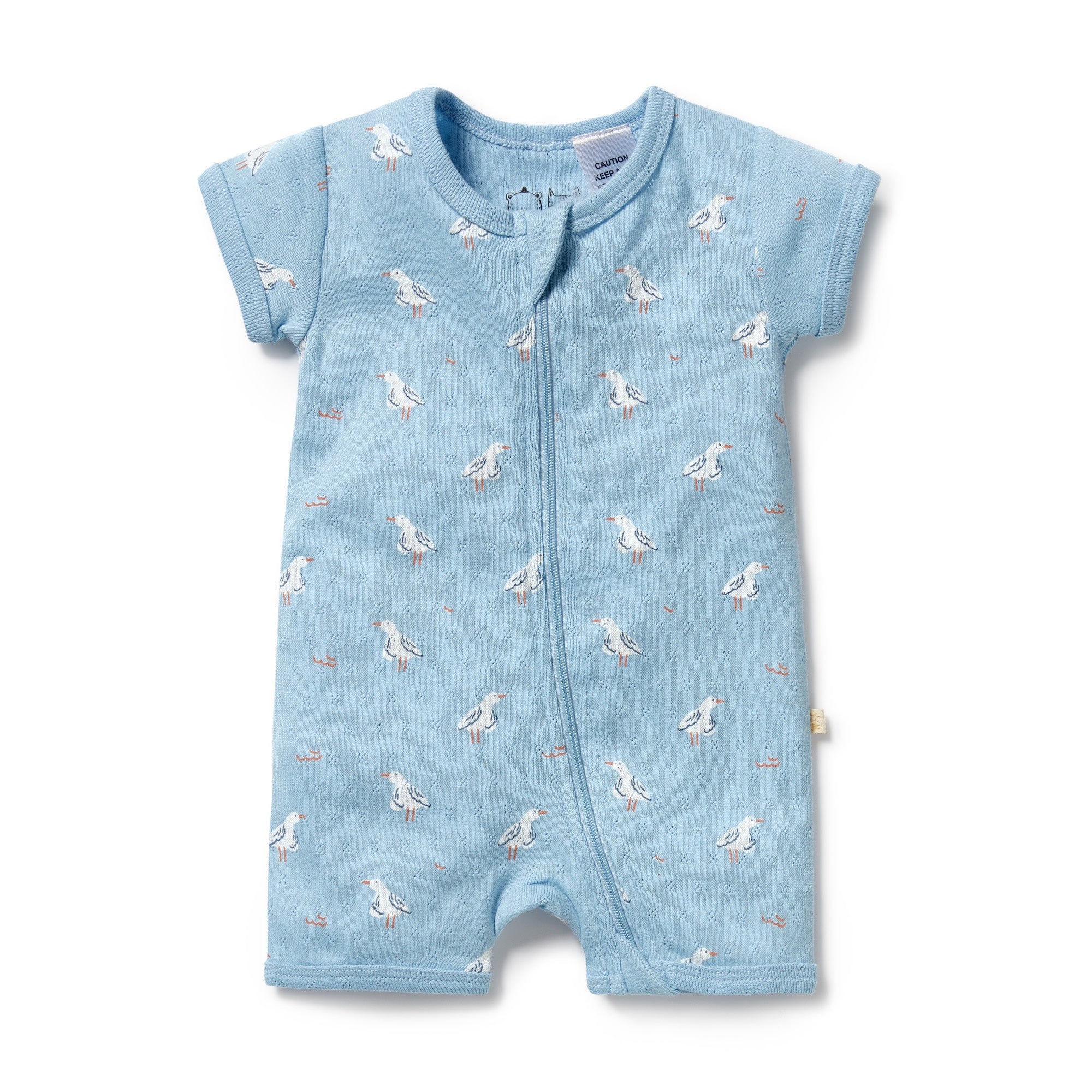 Organic Pointelle Boyleg Zipsuit - Sunny Seagulls