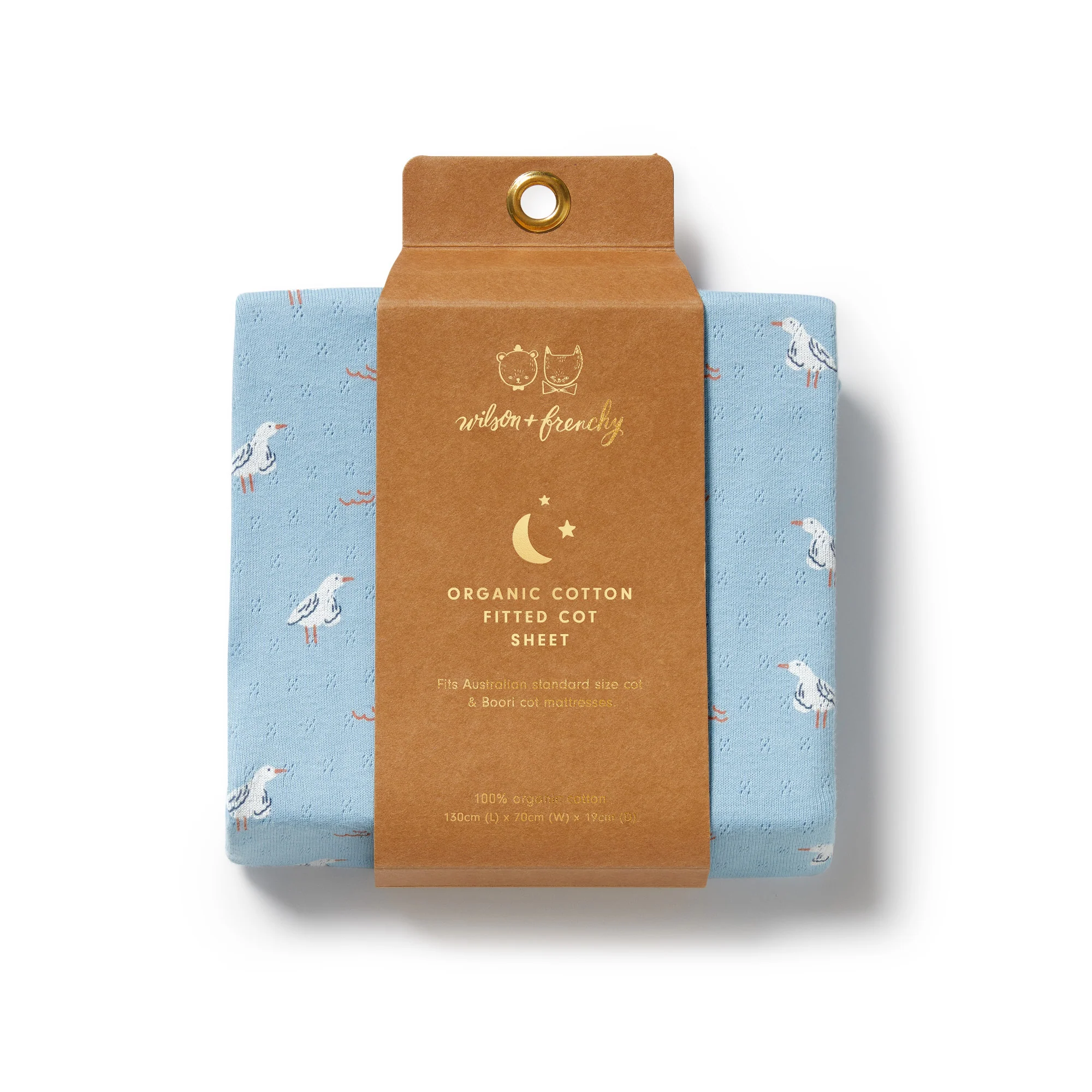Organic Pointelle Cot Sheet - Sunny Seagulls - Image 2