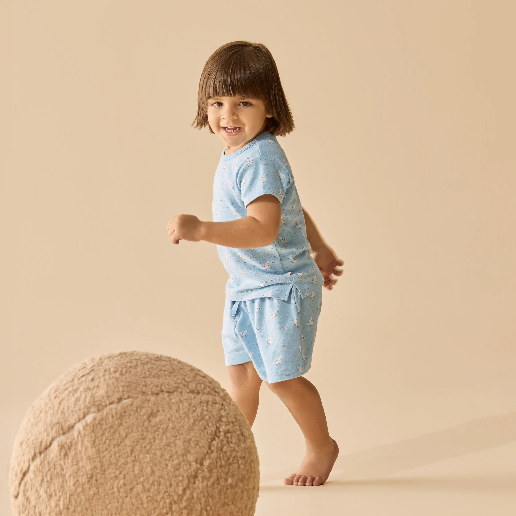Organic Pointelle Short Sleeved Pyjamas - Sunny Seagulls - Image 2
