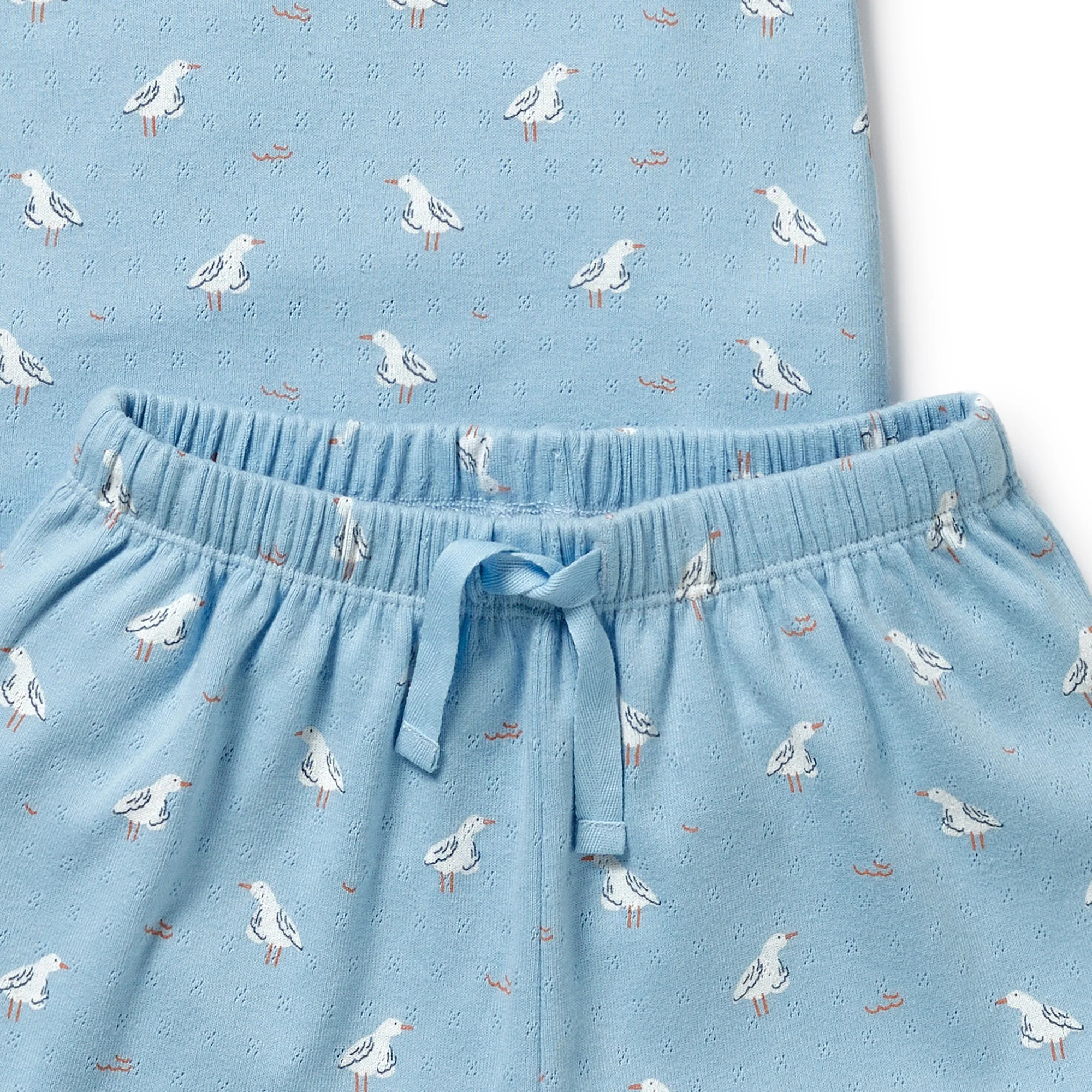Organic Pointelle Short Sleeved Pyjamas - Sunny Seagulls - Image 4