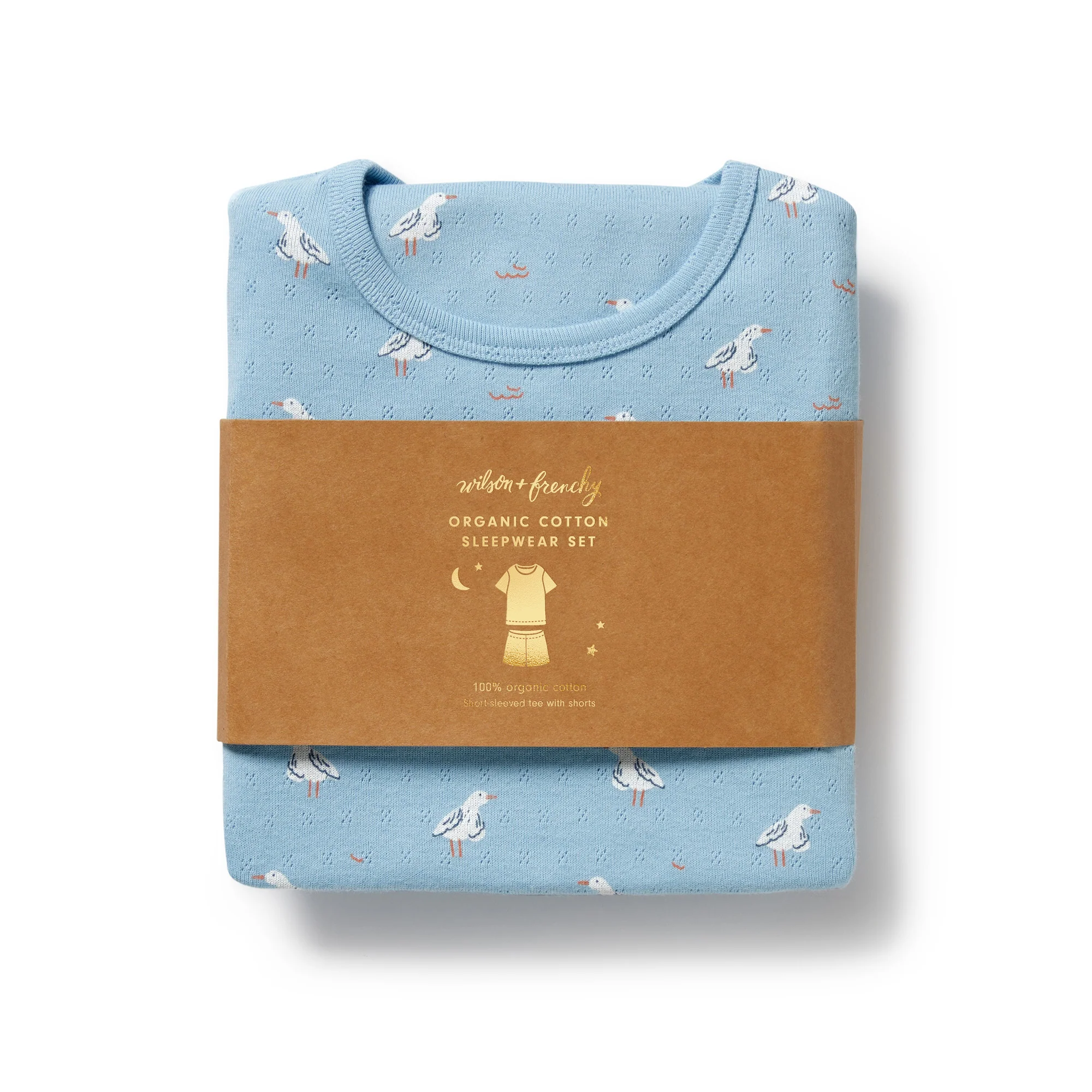 Organic Pointelle Short Sleeved Pyjamas - Sunny Seagulls - Image 5