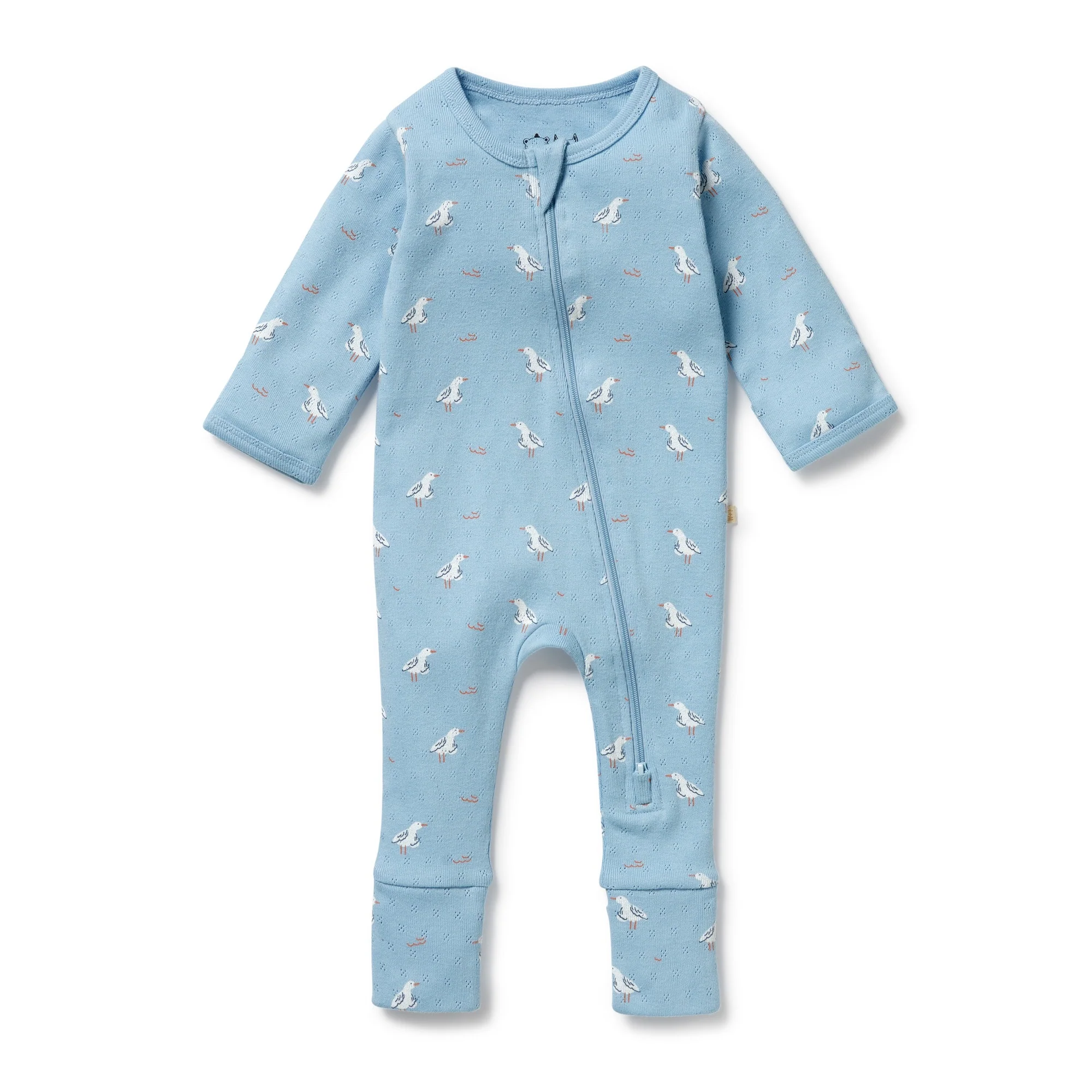 Organic Pointelle Zipsuit with Feet - Sunny Seagulls