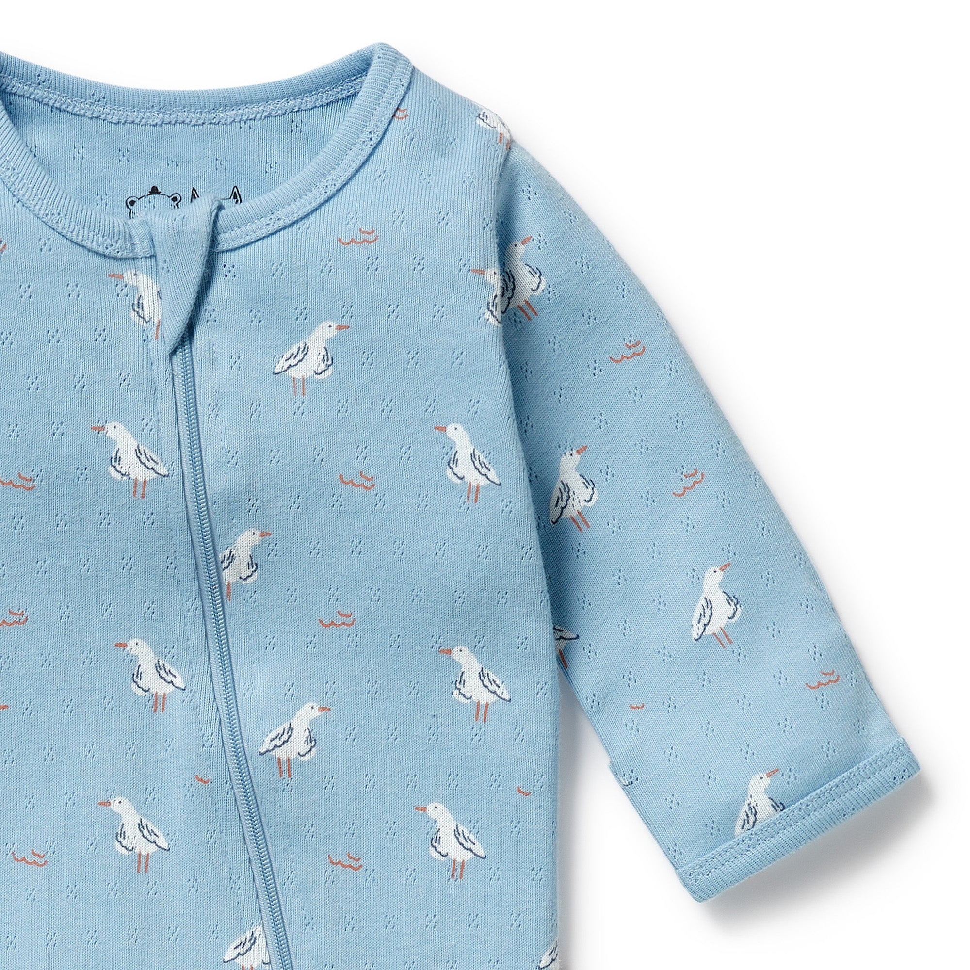 Organic Pointelle Zipsuit with Feet - Sunny Seagulls - Image 2