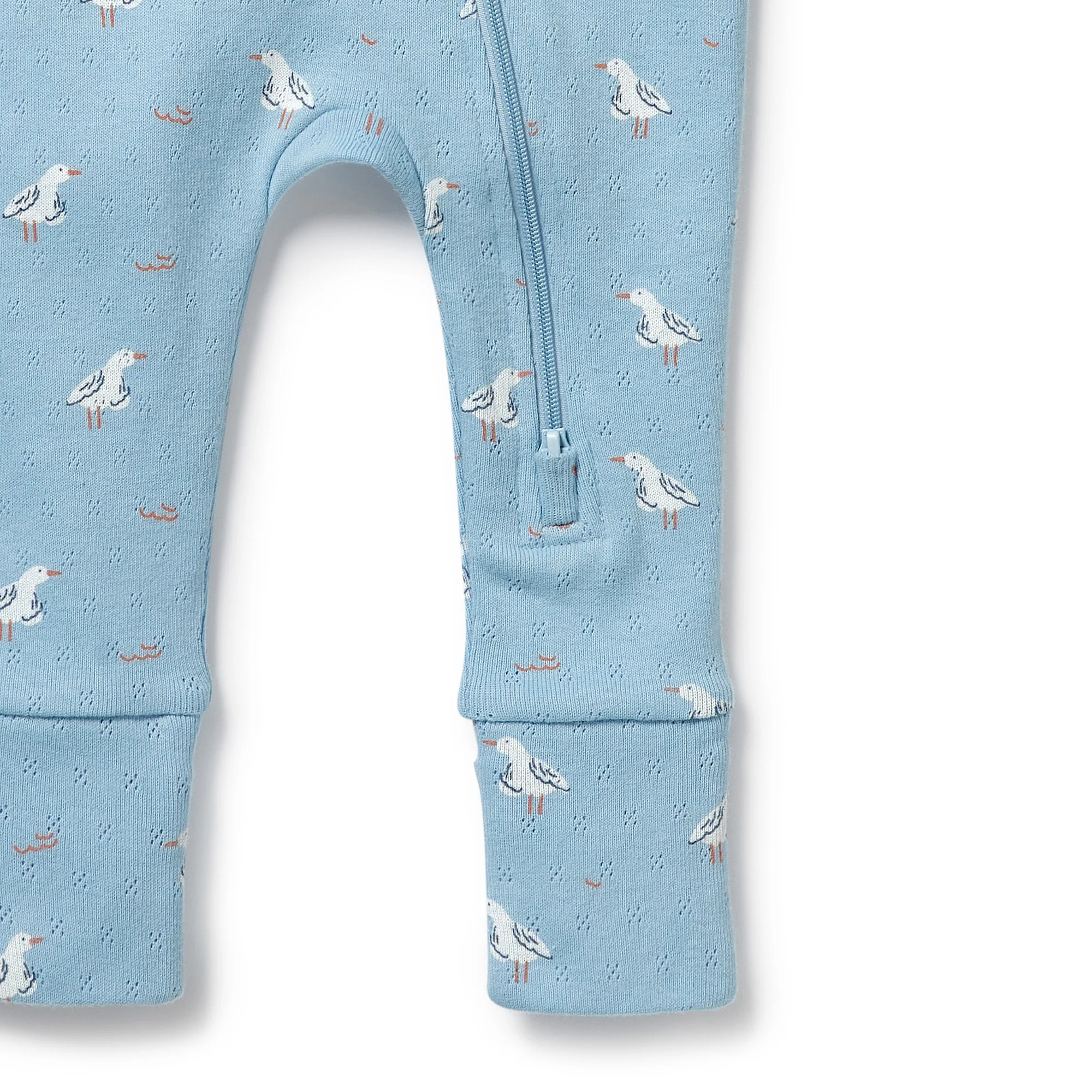 Organic Pointelle Zipsuit with Feet - Sunny Seagulls - Image 3