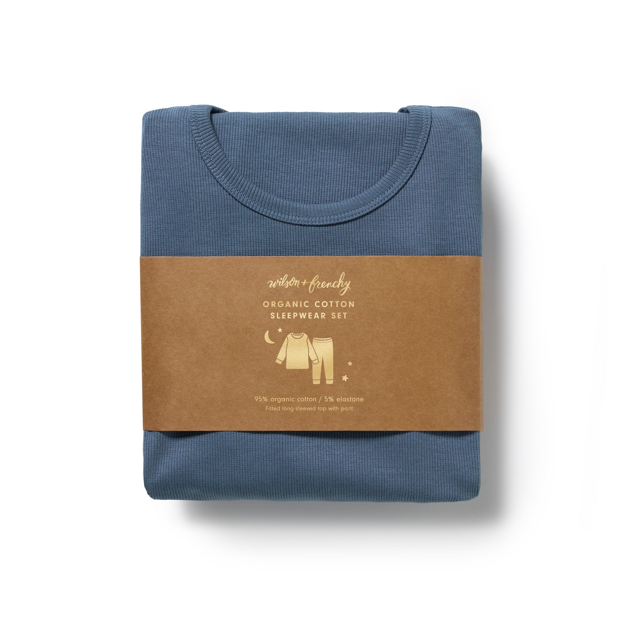 Twilight Blue Organic Rib Long Sleeved Pyjamas - Image 5