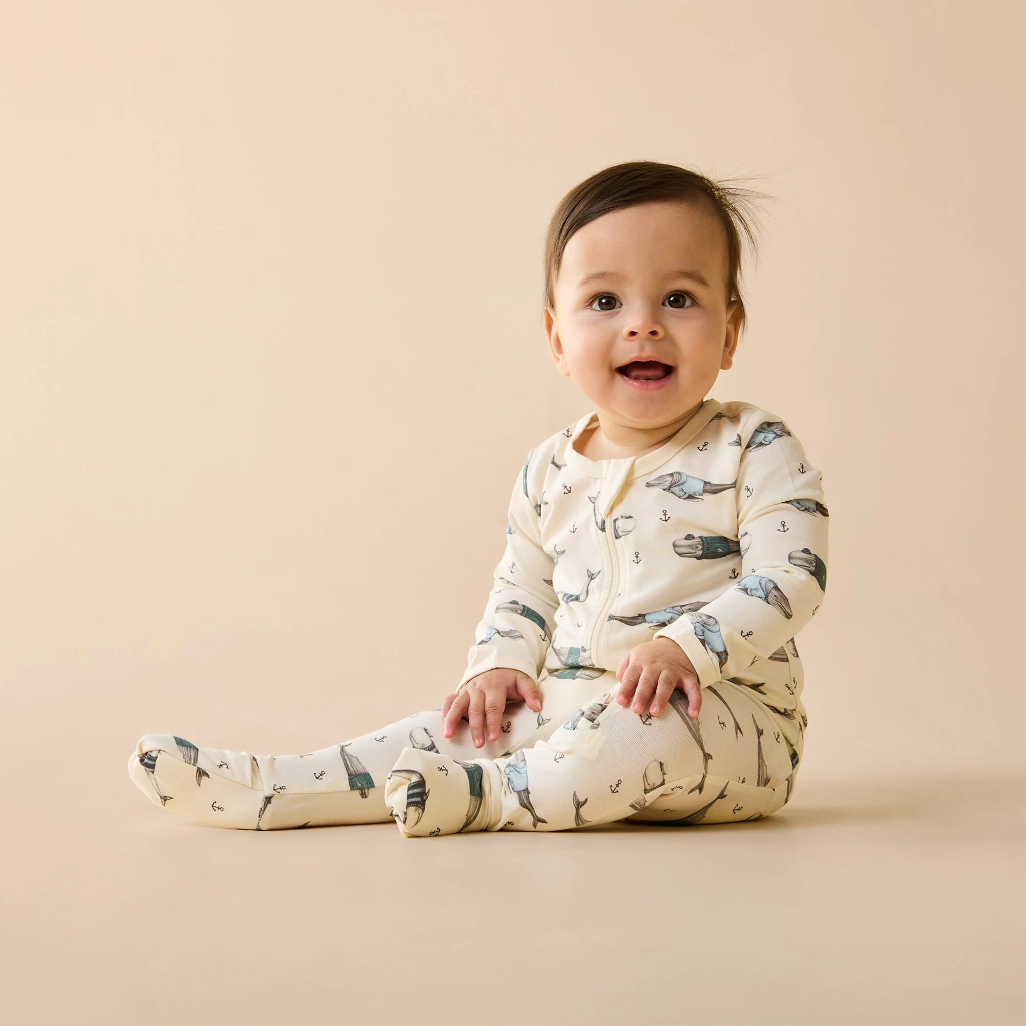 Woolly Whales Organic Zipsuit with Feet - Image 3